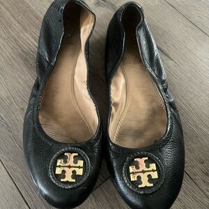 Tory Burch Black Leather Ballet Flats